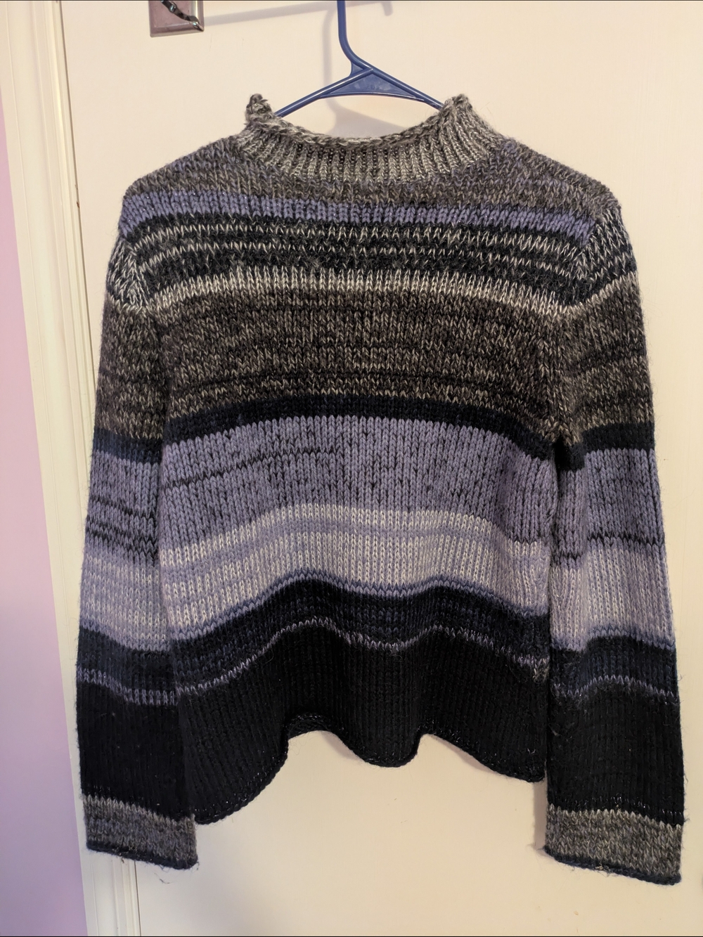 Caslon Gray and Black Striped Wool Sweater Women's M